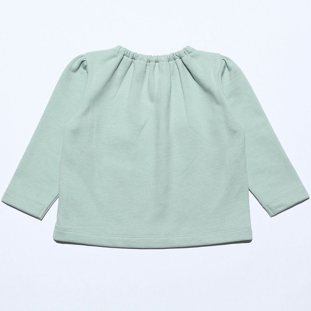 ベビー服 女の子 ベビーサイズお花モチーフ＆プリント裏毛トレーナー グリーン(08) 背面