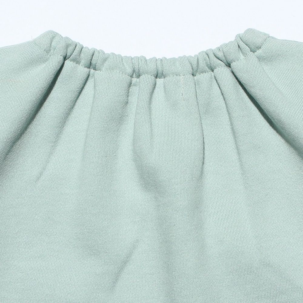 ベビー服 女の子 ベビーサイズお花モチーフ＆プリント裏毛トレーナー グリーン(08) デザインポイント2