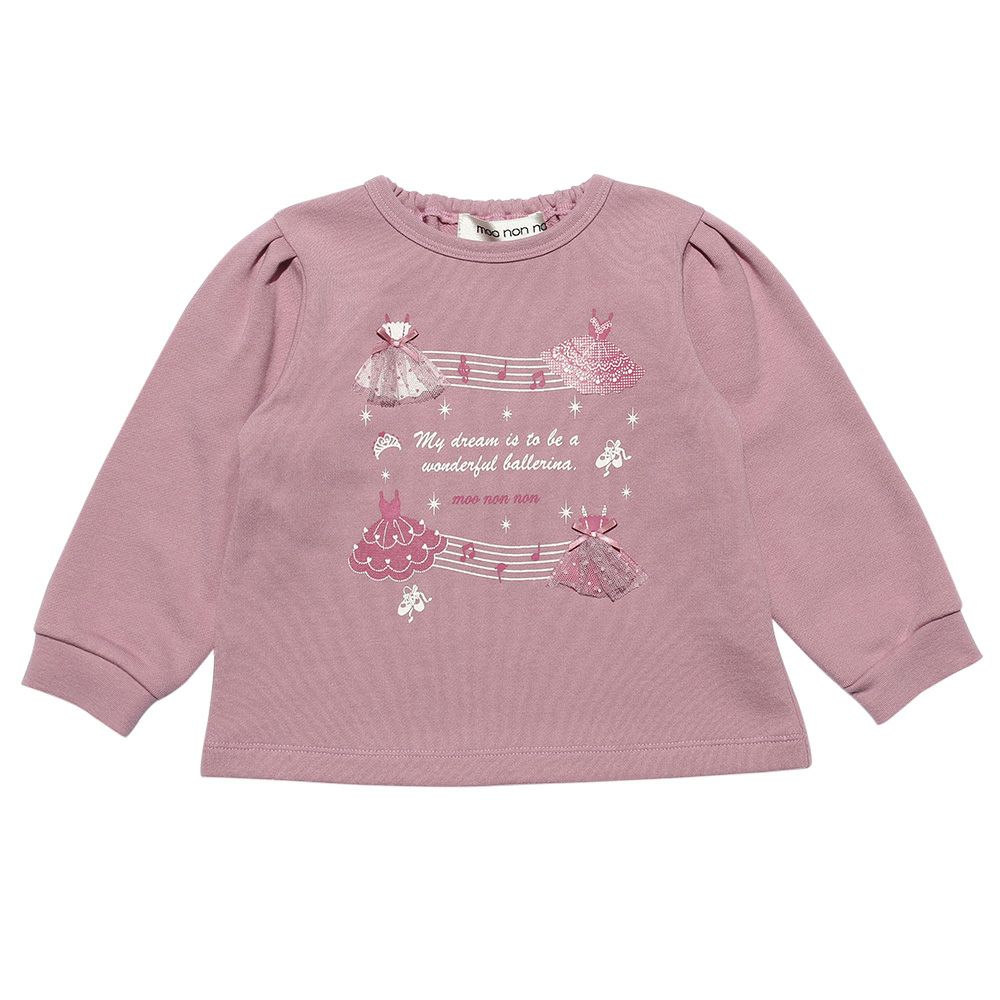 ベビー服 女の子 ベビーサイズ音符＆ロゴプリントバレエモチーフつき裏毛トレーナー ピンク(02) 正面