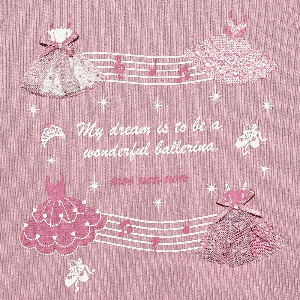 ベビー服 女の子 ベビーサイズ音符＆ロゴプリントバレエモチーフつき裏毛トレーナー ピンク(02) デザインポイント1