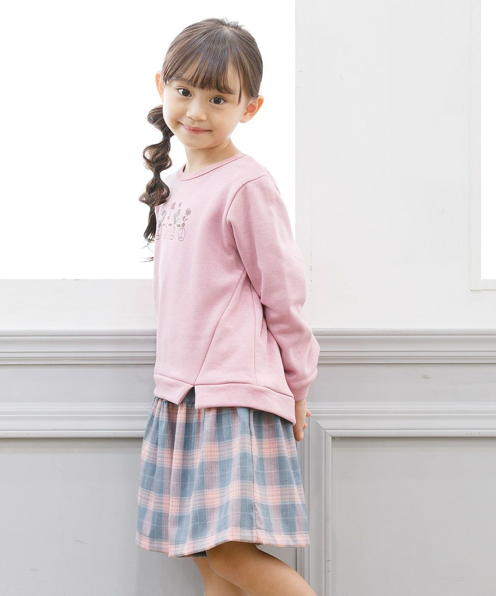 子供服 女の子 あったか裏シャギーお花＆ロゴプリントトレーナー ピンク(02) モデル画像3