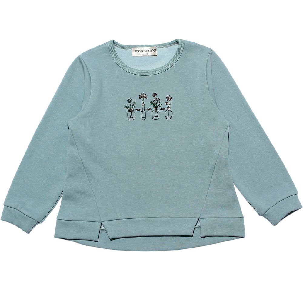 子供服 女の子 あったか裏シャギーお花＆ロゴプリントトレーナー グリーン(08) 正面