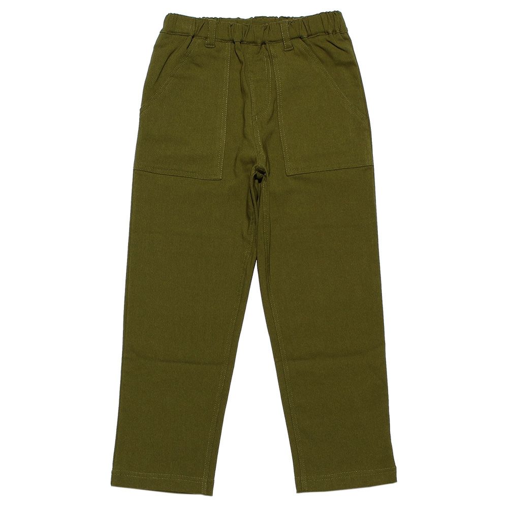 子供服 男の子 裏微起毛ストレッチツイルフルレングスベイカーパンツ カーキ(82) 正面