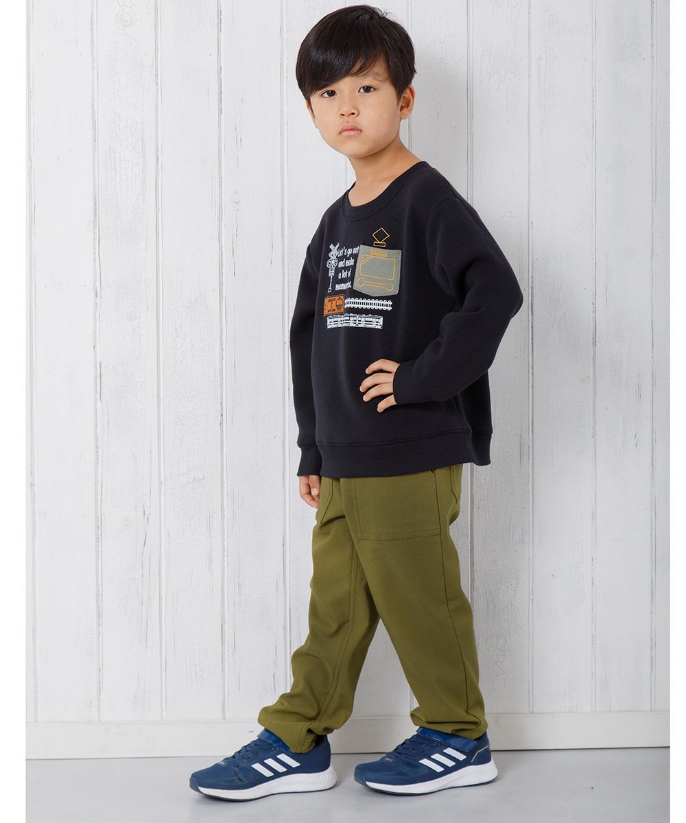 子供服 男の子 裏微起毛ストレッチツイルフルレングスベイカーパンツ カーキ(82) モデル画像1