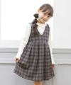 子供服 女の子 レトロチェック柄カシュクールタックワンピース ネイビー(06) モデル画像アップ