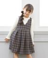 子供服 女の子 レトロチェック柄カシュクールタックワンピース ネイビー(06) モデル画像1