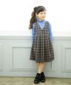 子供服 女の子 レトロチェック柄カシュクールタックワンピース ネイビー(06) モデル画像3