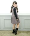 子供服 女の子 チェック柄カシュクールタックワンピース レッド(03) モデル画像2