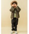 子供服 男の子 ロゴワッペンつきボアジップアップジャケット カーキ(82) モデル画像1