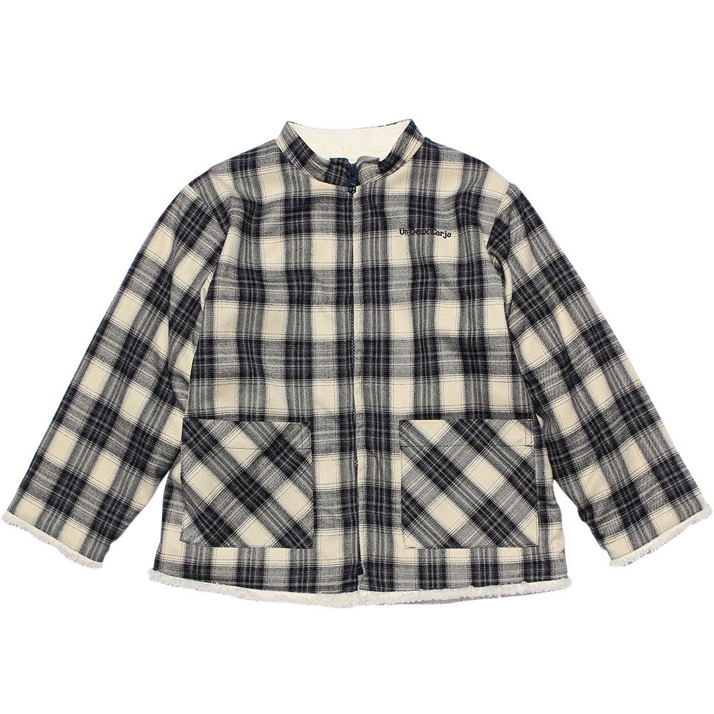 ベビー服 男の子 チェック柄あったかボアジップアップジャケット ネイビー(06) 正面