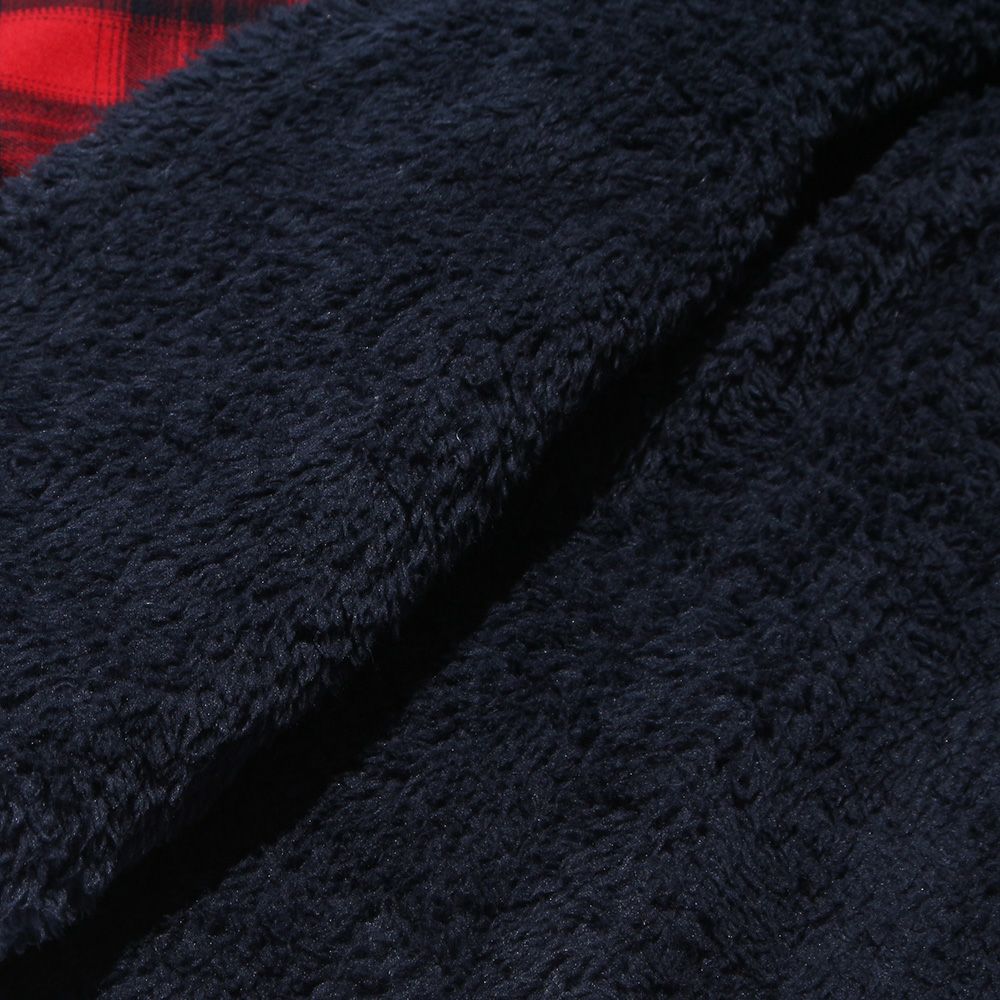 男の子 チェック柄あったかボアジップアップジャケット レッド(03) デザインポイント2