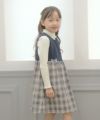 子供服 女の子 オリジナルチェック柄リボン付きワンピース ネイビー(06) モデル画像全身
