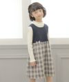 子供服 女の子 オリジナルチェック柄リボン付きワンピース ネイビー(06) モデル画像1