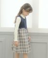 子供服 女の子 オリジナルチェック柄リボン付きワンピース ネイビー(06) モデル画像2