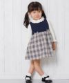 ベビー服 女の子 ベビーサイズオリジナルチェック柄リボン付きワンピース ネイビー(06) モデル画像全身