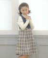 子供服 女の子 オリジナルチェック柄リボン付きタックワンピース ネイビー(06) モデル画像アップ