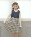 子供服 女の子 オリジナルチェック柄リボン付きタックワンピース ネイビー(06) モデル画像1