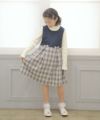 子供服 女の子 オリジナルチェック柄リボン付きタックワンピース ネイビー(06) モデル画像3