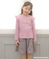 子供服 女の子 肩フリル付きバレエ＆白鳥＆音符刺繍Tシャツ ピンク(02) モデル画像1