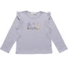 子供服 女の子 肩フリル付きバレエ＆白鳥＆音符刺繍Tシャツ パープル(91) 正面