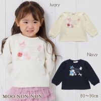 ベビー服 女の子 ベビーサイズドレス風刺繍＆お花モチーフ＆リボン付き裏毛トレーナー