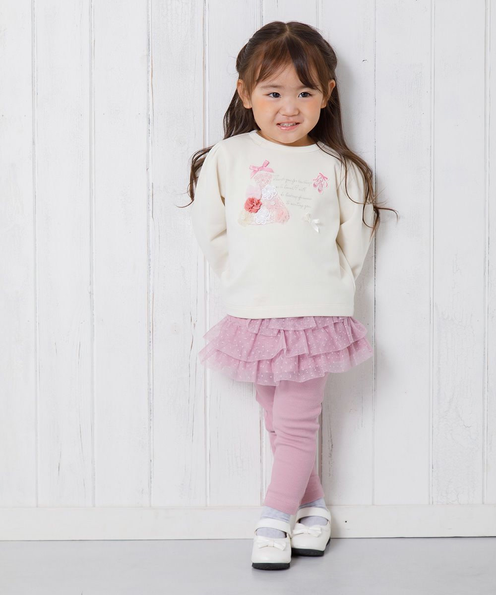 ベビー服 女の子 ベビーサイズドレス風刺繍＆お花モチーフ＆リボン付き裏毛トレーナー アイボリー(12) モデル画像全身