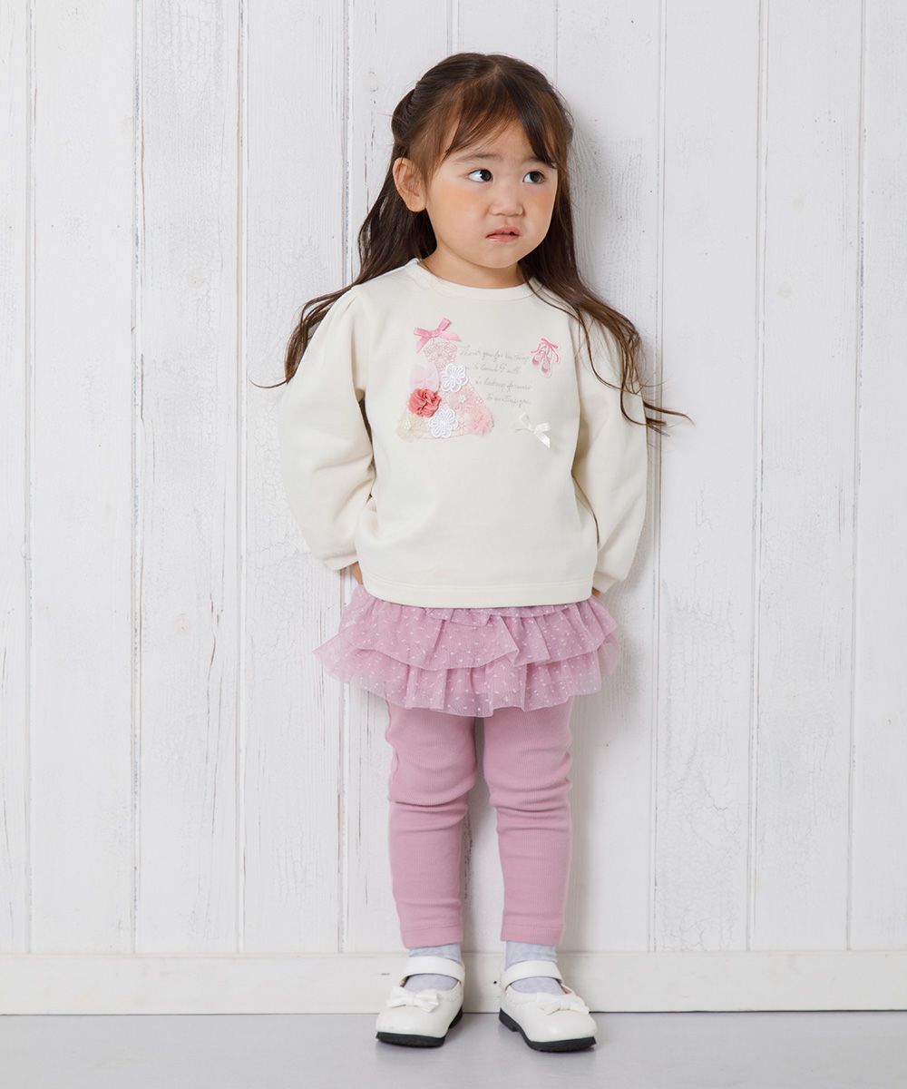 ベビー服 女の子 ベビーサイズドレス風刺繍＆お花モチーフ＆リボン付き裏毛トレーナー アイボリー(12) モデル画像2