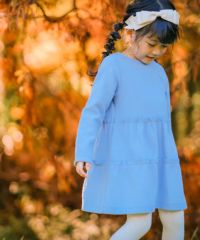 ベビー服 女の子 音符刺繍ギャザーAライン起毛素材ワンピース