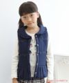 子供服 女の子 綿100％リボン＆フリルつき丸襟花柄裏地付き中綿ベスト ネイビー(06) モデル画像アップ