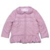 子供服 女の子 ジュニアサイズリボン付きフリル襟ジップアップあったか中綿コート パープル(91) 正面
