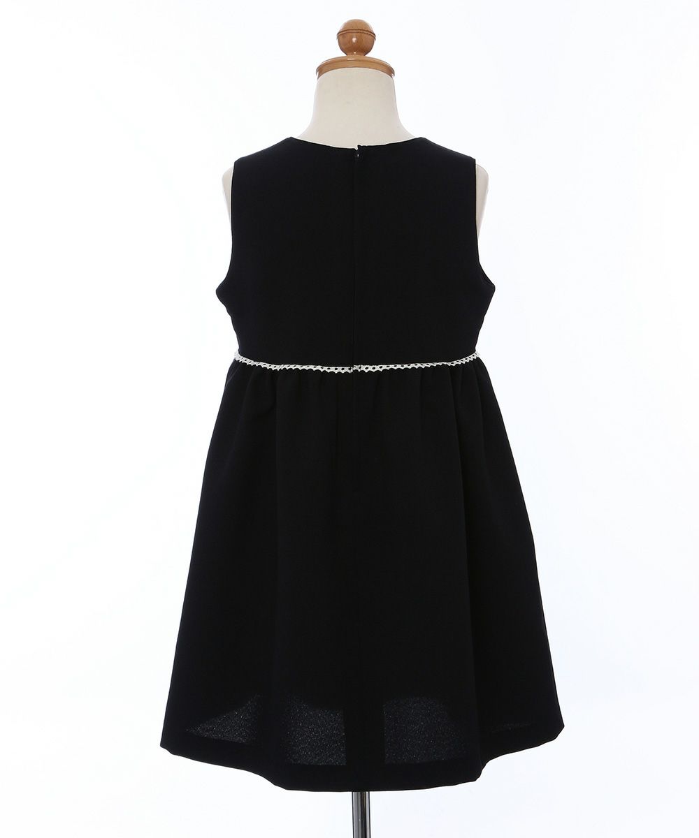 子供服 女の子 日本製レース付きギャザーワンピース ネイビー(06) トルソー背面