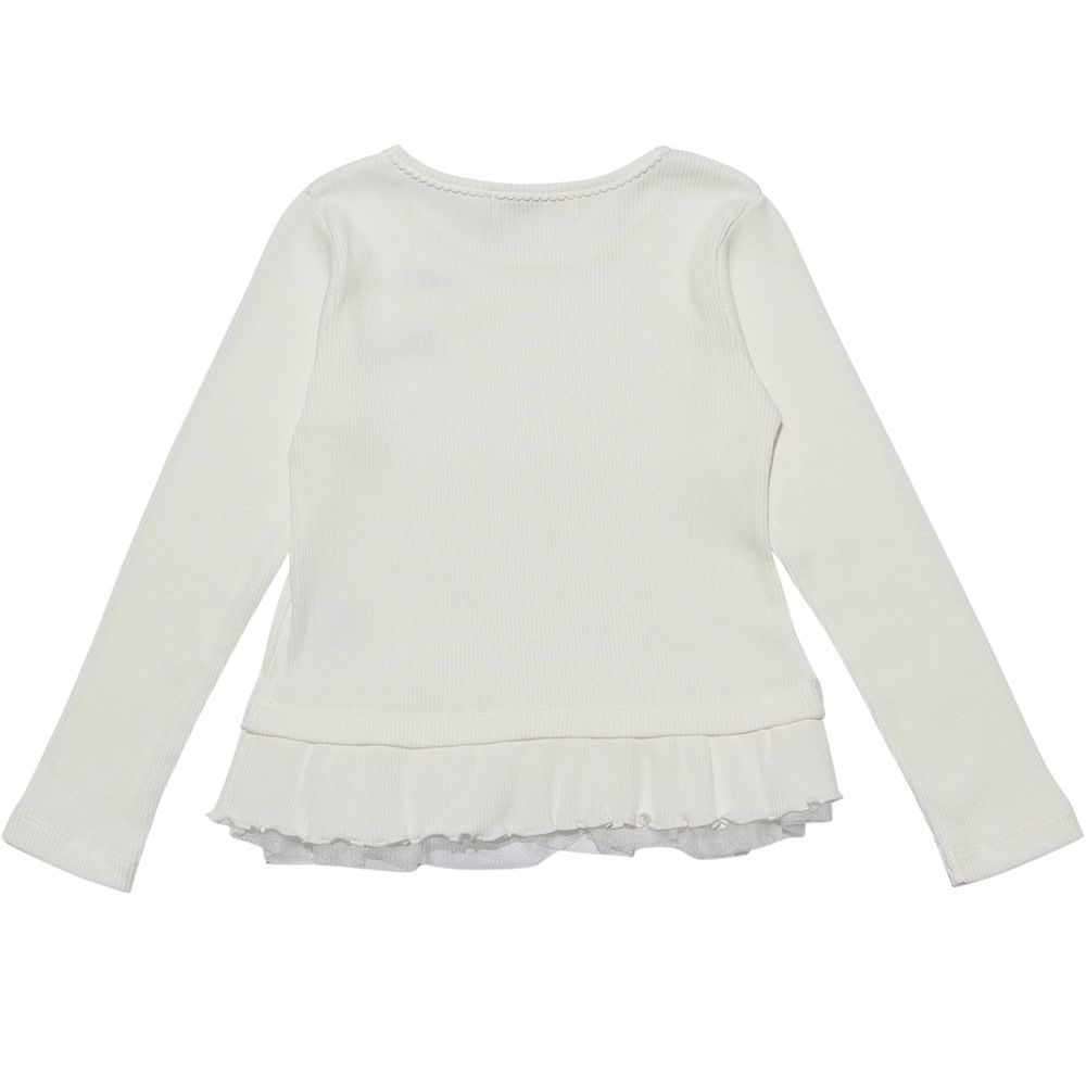子供服 女の子 リボン＆チュールフリルTシャツ オフホワイト(11) 背面