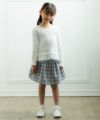 子供服 女の子 リボン＆チュールフリルTシャツ オフホワイト(11) モデル画像全身