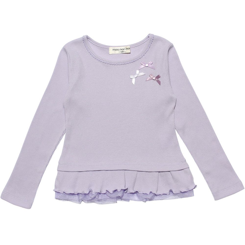 子供服 女の子 リボン＆チュールフリルTシャツ パープル(91) 正面