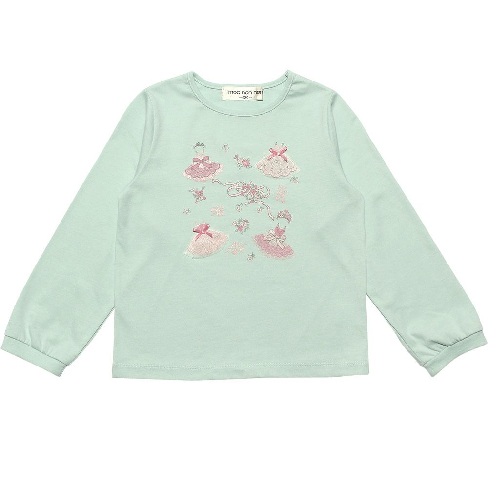 ベビー服 女の子 綿100％バレエモチーフTシャツ グリーン(08) 正面