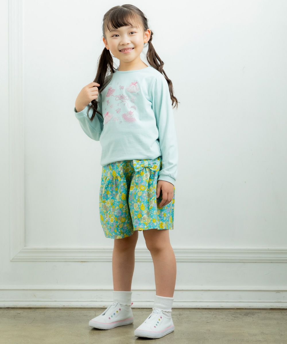 ベビー服 女の子 綿100％バレエモチーフTシャツ グリーン(08) モデル画像全身