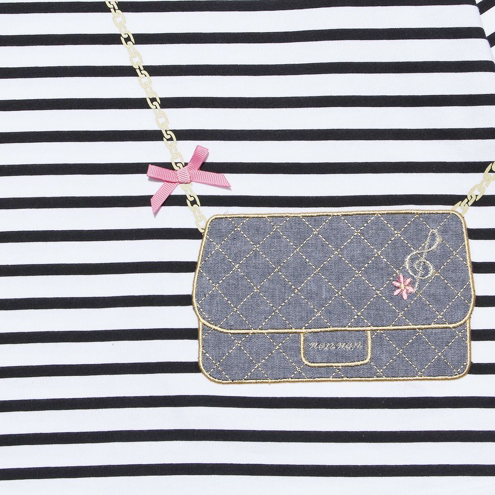 子供服 女の子 綿100％ボーダー柄ポシェットモチーフ付きTシャツ オフホワイト(11) デザインポイント1