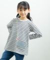 子供服 女の子 綿100％ボーダー柄ポシェットモチーフ付きTシャツ オフホワイト(11) モデル画像アップ