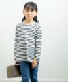 子供服 女の子 綿100％ボーダー柄ポシェットモチーフ付きTシャツ オフホワイト(11) モデル画像1