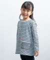 子供服 女の子 綿100％ボーダー柄ポシェットモチーフ付きTシャツ ブルー(61) モデル画像アップ