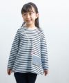 子供服 女の子 綿100％ボーダー柄ポシェットモチーフ付きTシャツ ブルー(61) モデル画像1