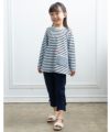 子供服 女の子 綿100％ボーダー柄ポシェットモチーフ付きTシャツ ブルー(61) モデル画像3
