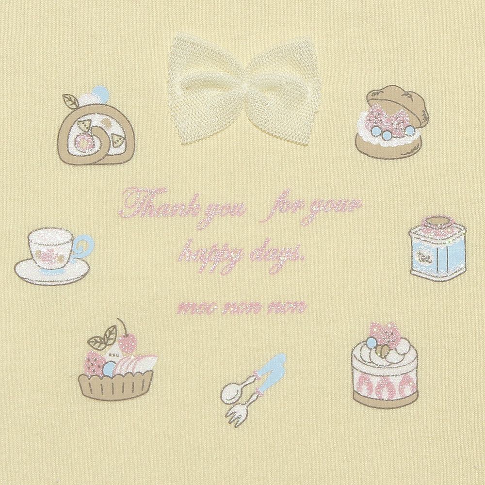 ベビー服 女の子 綿100％ドーナツスイーツプリントTシャツ イエロー(04) デザインポイント1