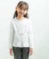 子供服 女の子 綿100％ロゴ＆お花プリントTシャツ オフホワイト(11) モデル画像全身