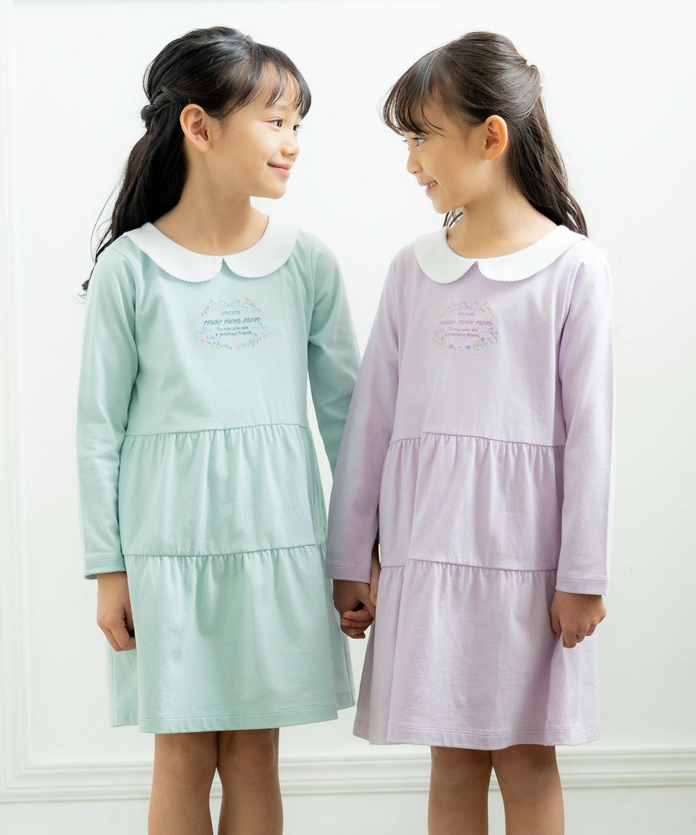 ベビー服 女の子 綿100％襟付きワンピース グリーン(08) モデル画像4