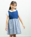 子供服 女の子 花柄＆ストライプ柄ワンピース ネイビー(06) モデル画像アップ