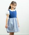 子供服 女の子 花柄＆ストライプ柄ワンピース ネイビー(06) モデル画像全身