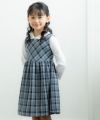 子供服 女の子 チェック柄ギャザーワンピース ネイビー(06) モデル画像アップ