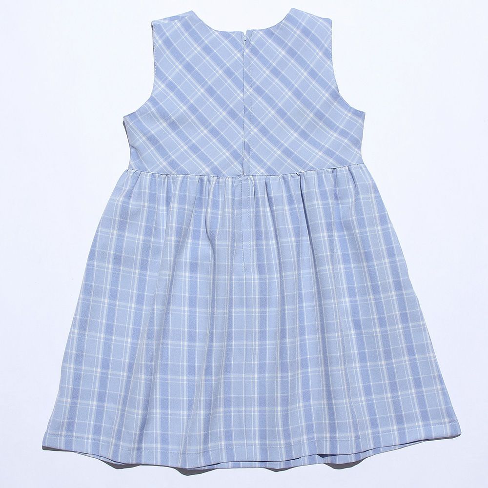 子供服 女の子 チェック柄ギャザーワンピース ブルー(61) 背面