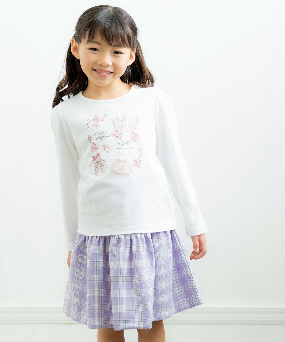 子供服 女の子 チェック柄ギャザースカート パープル(91) モデル画像アップ